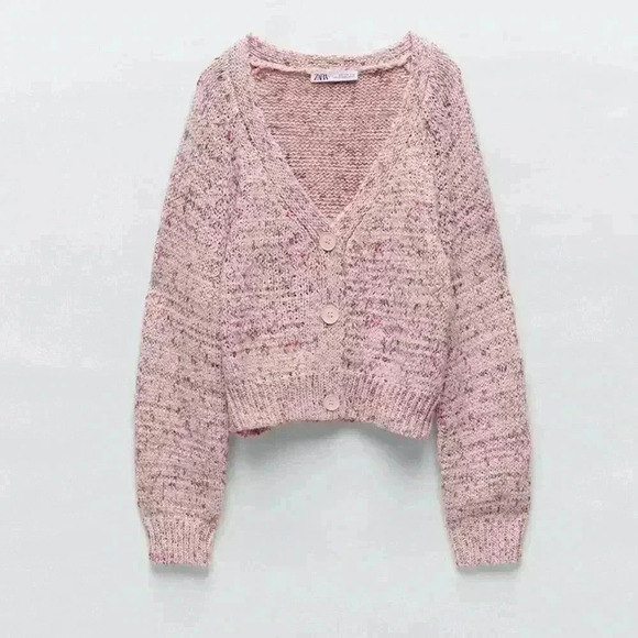 New Zara Pink Speckled Knit Cropped
Cardigan Jacket With Buttons Size S - Picture 2 of 7
